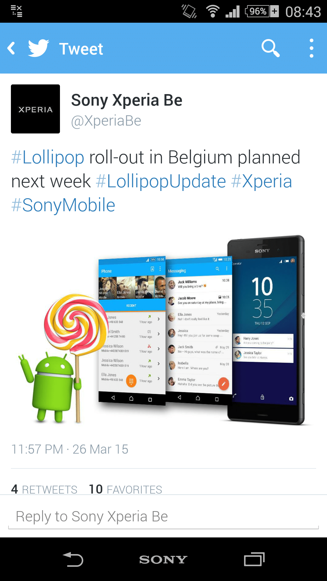 Sony Mobile Belgium Confirmed Lollipop